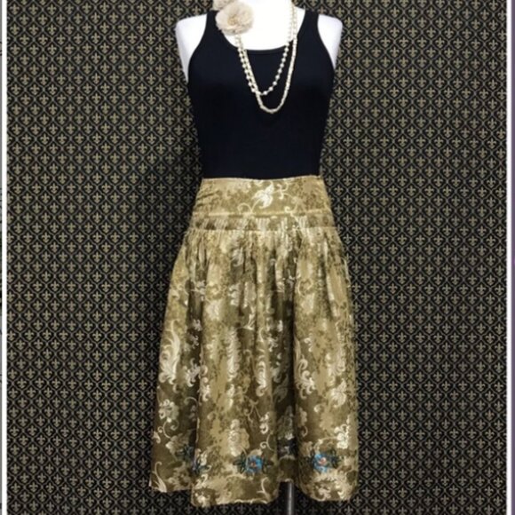 Anthropologie Golden Age‎ Skirt by Snak Gold Brocade Sequin Floral Hem Size 6 - Picture 4 of 15